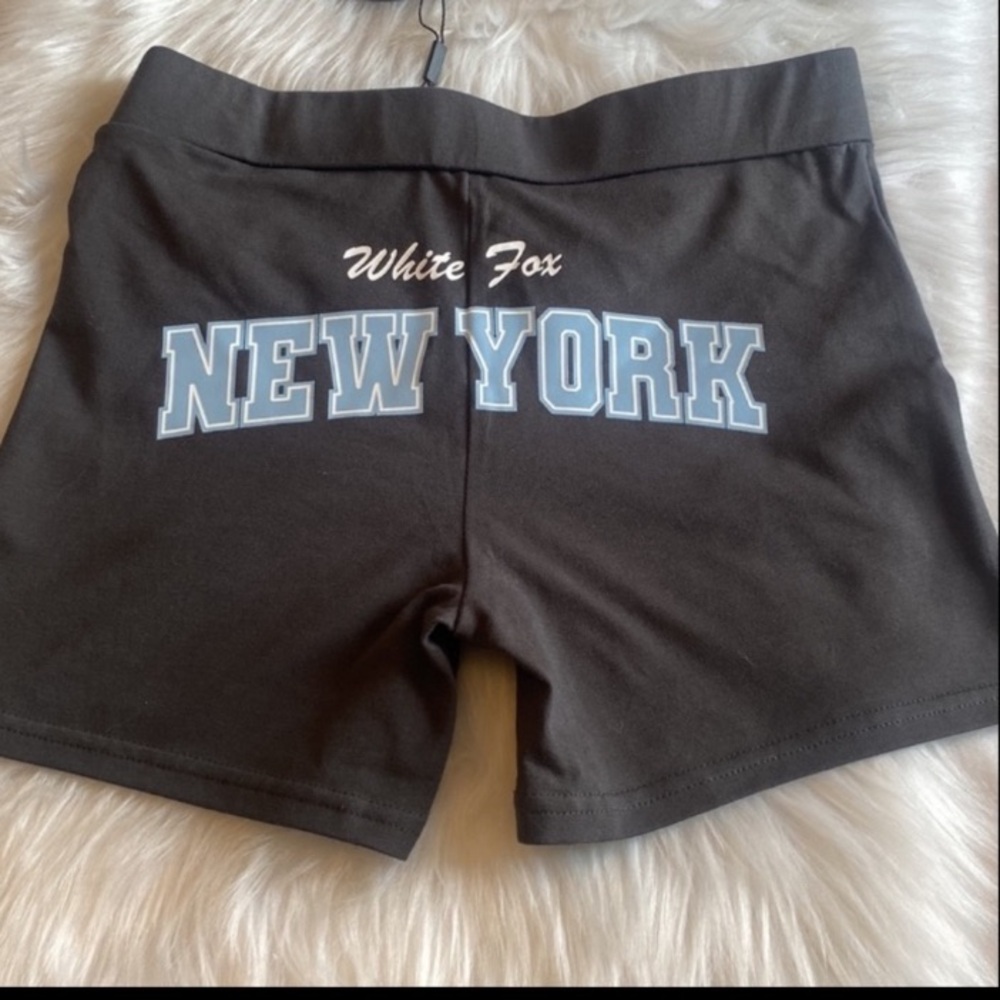 White fox Team New York Charcoal Baby Blue Stretchy Booty Shorts Size S/M NWT